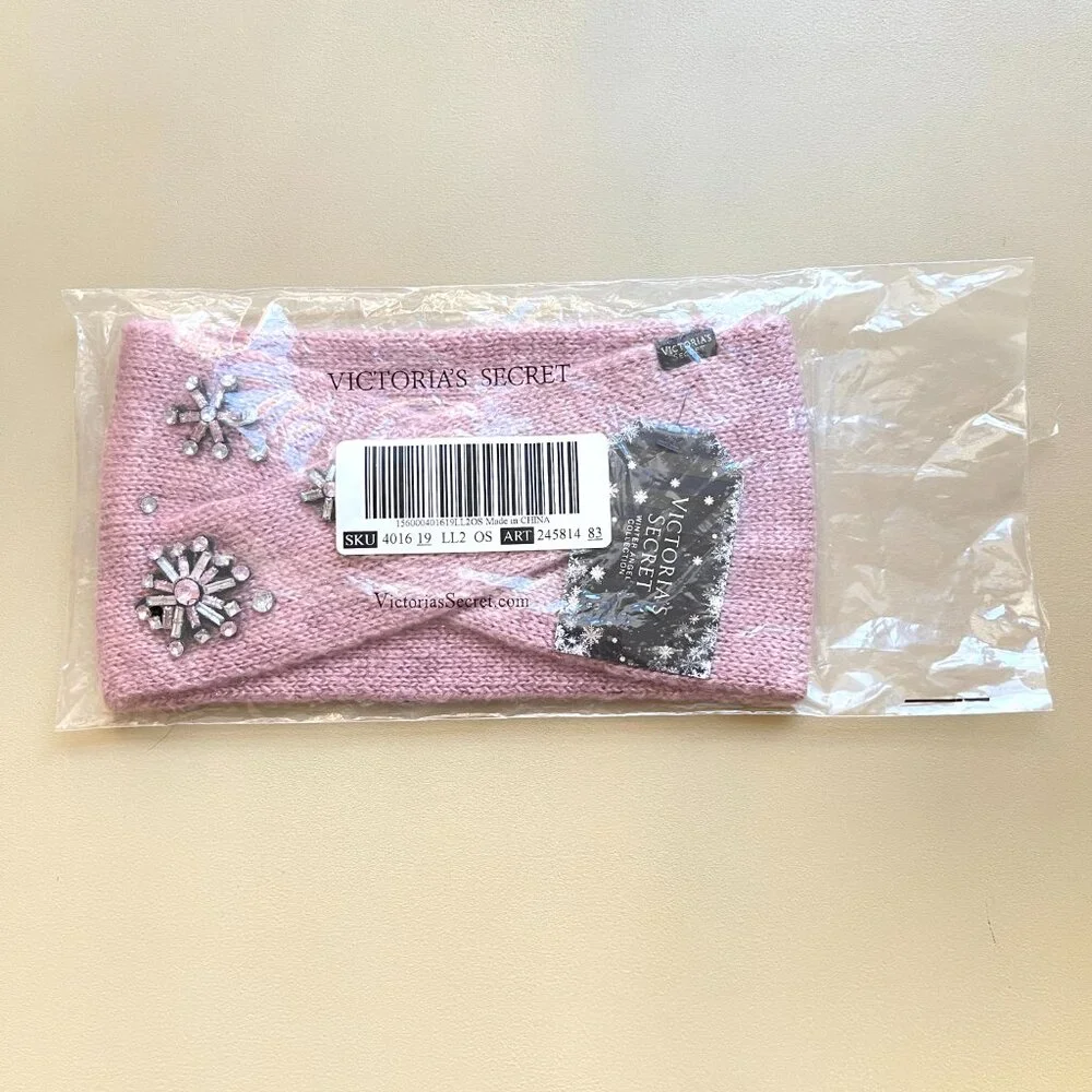 New Victoria's Secret Headband Winter Angel Sparkle Snowflake Ear Warmer Pink